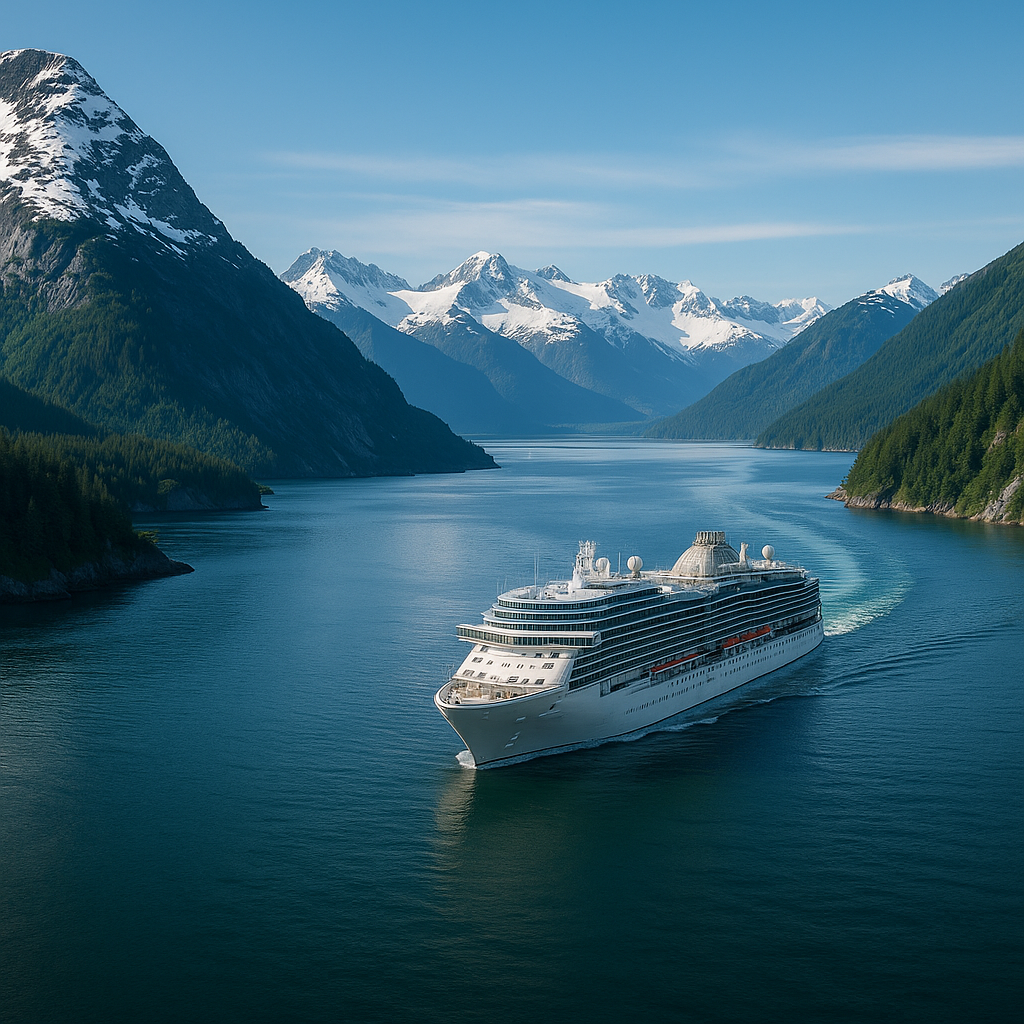 Alaska cruise with glaciers, snow-capped mountains, and wildlife
